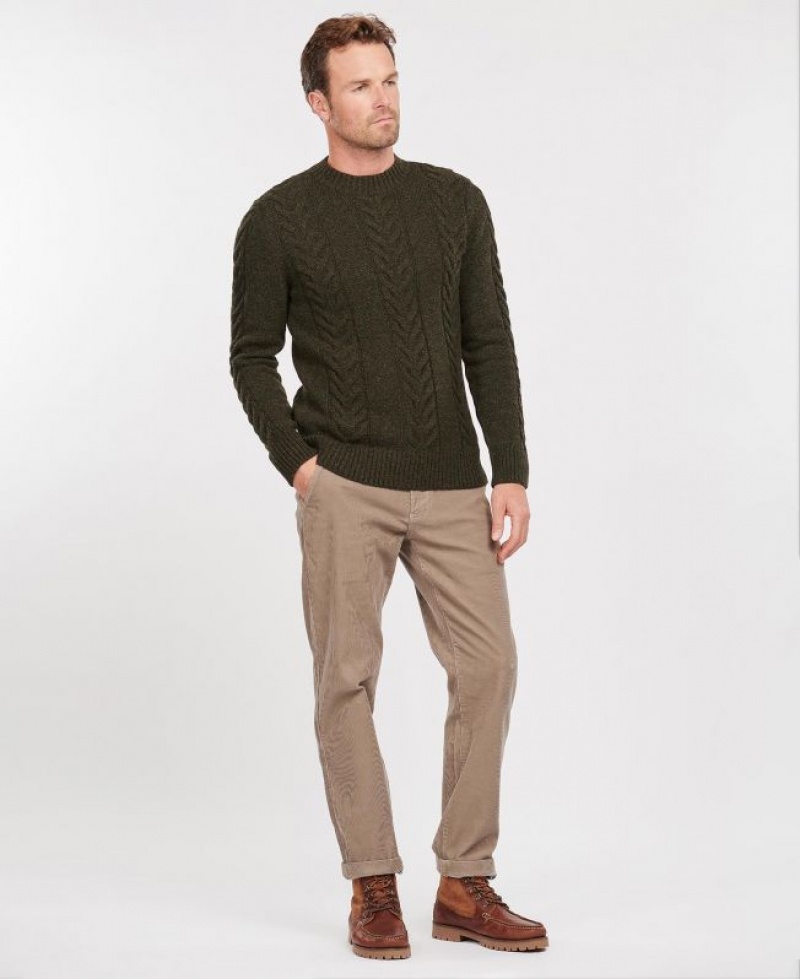 Olive Men Barbour Essential Cable Knit Sweater | US-6934IDGOL