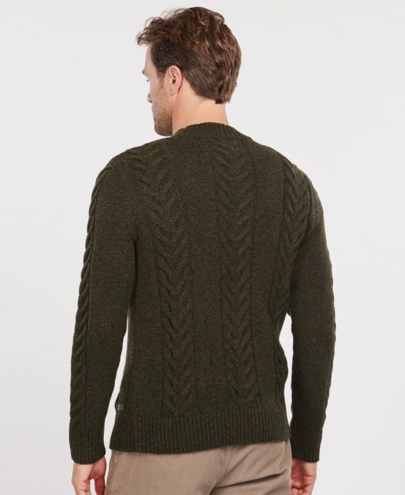 Olive Men Barbour Essential Cable Knit Sweater | US-6934IDGOL