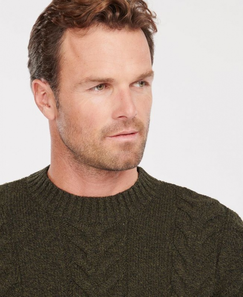 Olive Men Barbour Essential Cable Knit Sweater | US-6934IDGOL