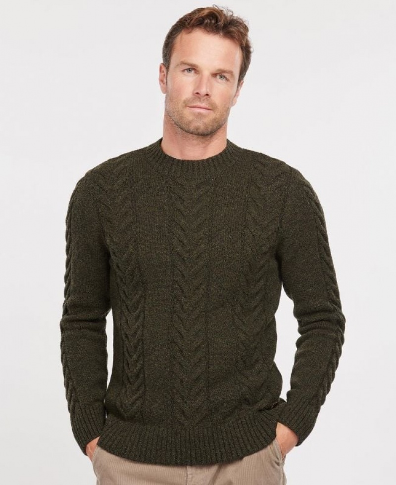 Olive Men Barbour Essential Cable Knit Sweater | US-6934IDGOL