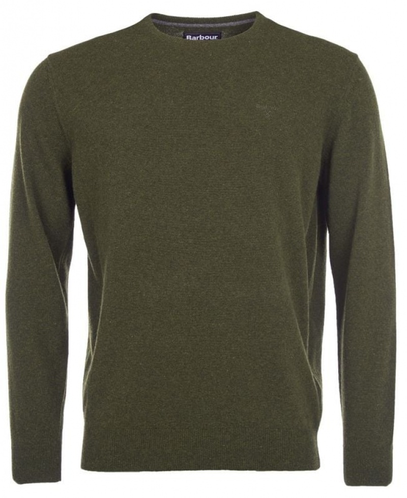 Olive Men Barbour Essential Lambswool Crew Neck Sweatshirt | US-2709XSBJQ