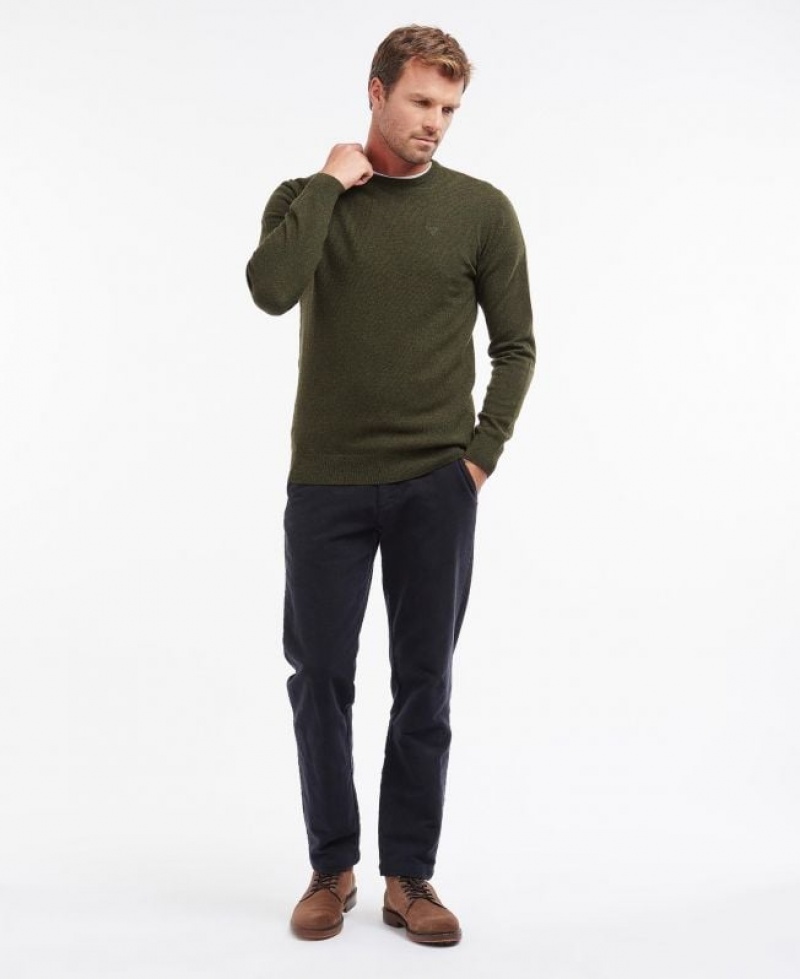 Olive Men Barbour Essential Lambswool Crew Neck Sweatshirt | US-2709XSBJQ