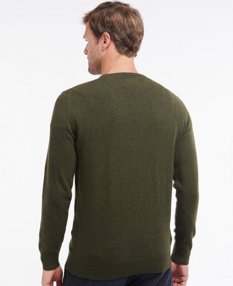 Olive Men Barbour Essential Lambswool Crew Neck Sweatshirt | US-2709XSBJQ