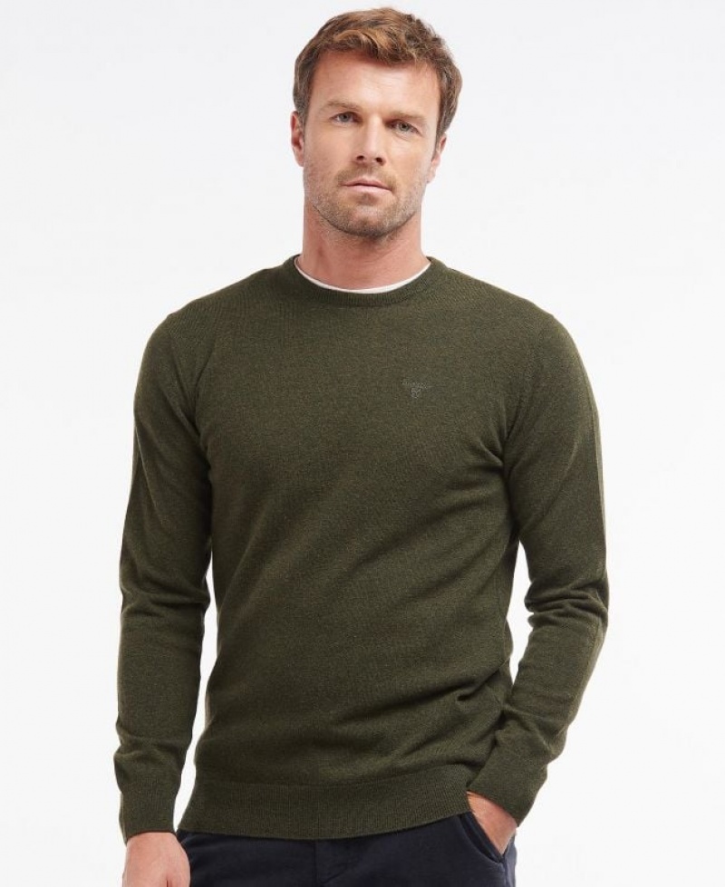 Olive Men Barbour Essential Lambswool Crew Neck Sweatshirt | US-2709XSBJQ