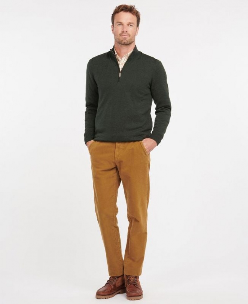 Olive Men Barbour Gamlan Half Zip Sweater | US-6297PTORH