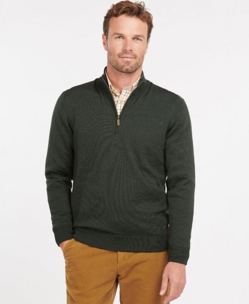 Olive Men Barbour Gamlan Half Zip Sweater | US-6297PTORH