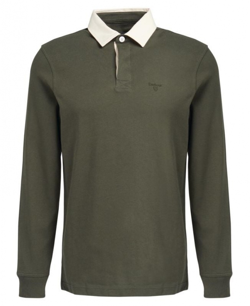 Olive Men Barbour Howtown Rugby Shirts | US-4867HAXNM