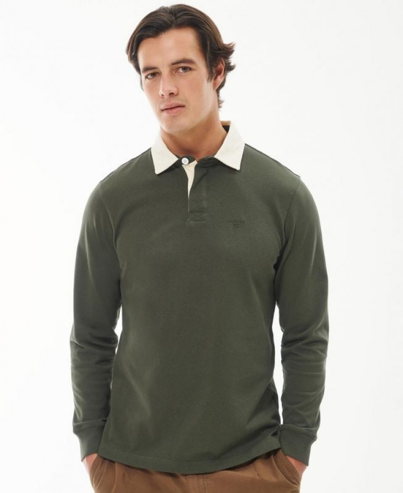 Olive Men Barbour Howtown Rugby Shirts | US-4867HAXNM