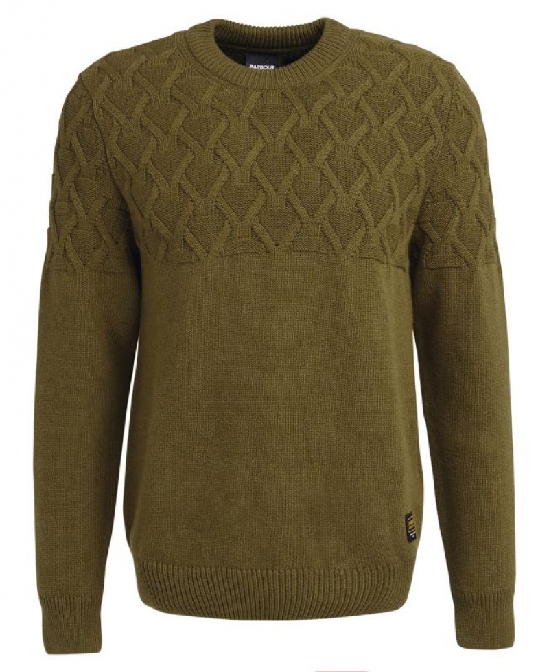 Olive Men Barbour International Cable Knitted Sweater | US-9385ESVWN