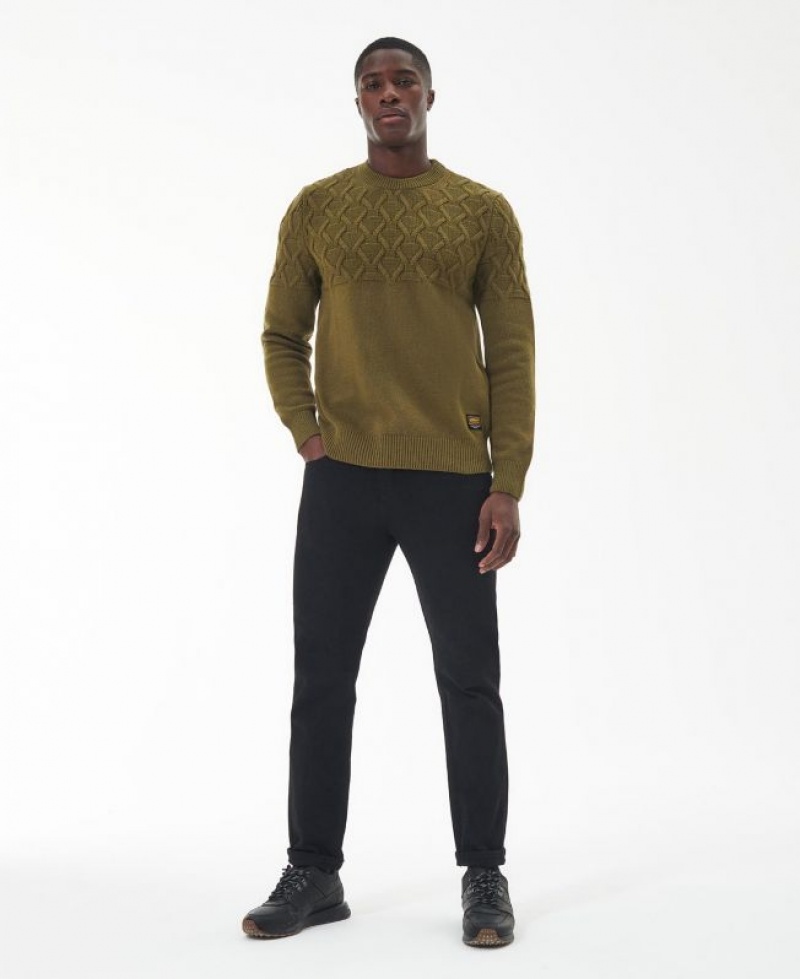 Olive Men Barbour International Cable Knitted Sweater | US-9385ESVWN