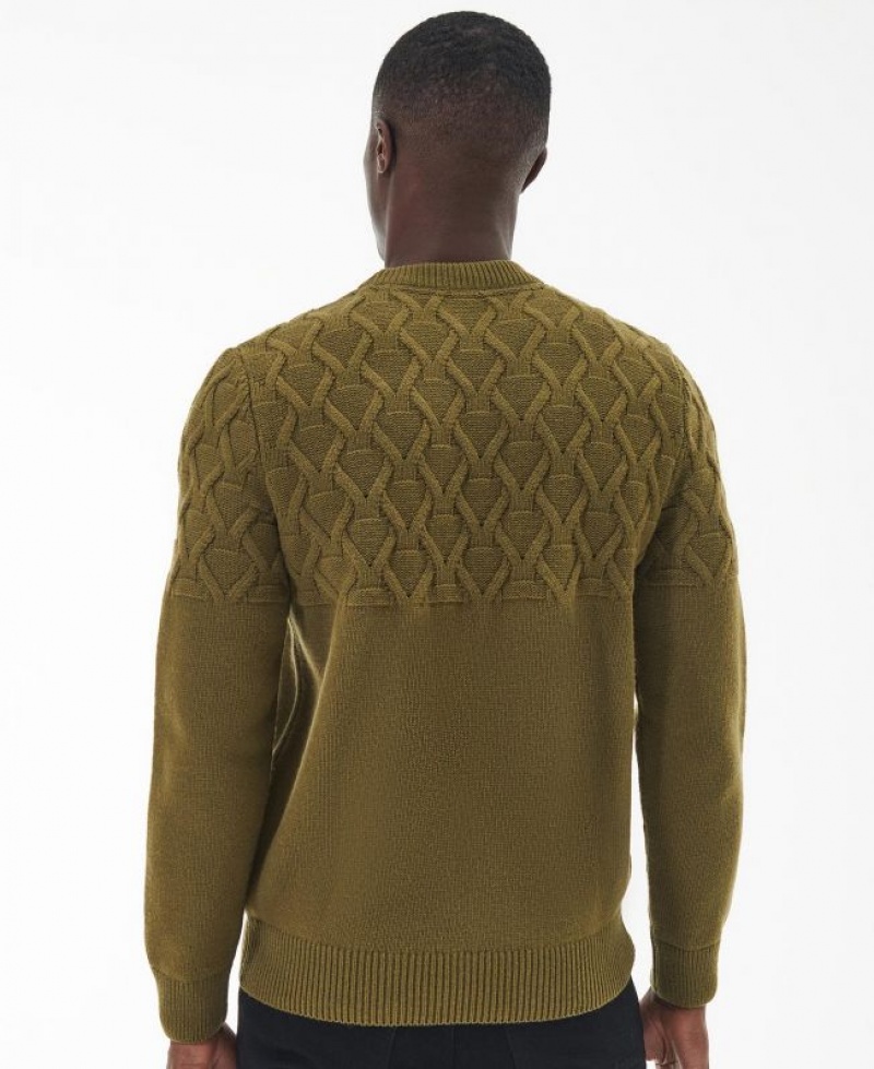 Olive Men Barbour International Cable Knitted Sweater | US-9385ESVWN