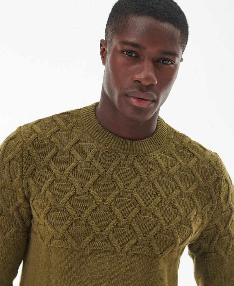 Olive Men Barbour International Cable Knitted Sweater | US-9385ESVWN