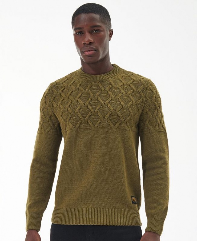 Olive Men Barbour International Cable Knitted Sweater | US-9385ESVWN