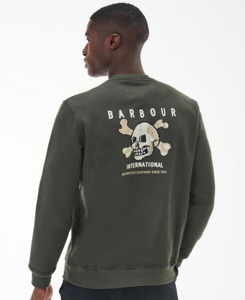 Olive Men Barbour International Charlton Crew Neck Sweatshirt | US-9083PMTFI