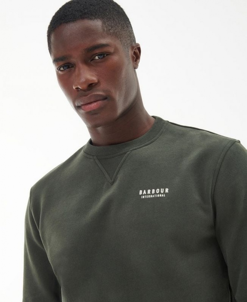 Olive Men Barbour International Charlton Crew Neck Sweatshirt | US-9083PMTFI