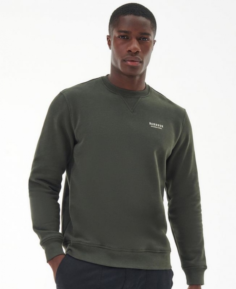 Olive Men Barbour International Charlton Crew Neck Sweatshirt | US-9083PMTFI