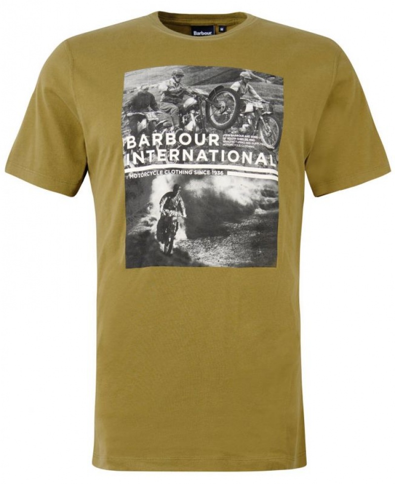 Olive Men Barbour International Race T-Shirts | US-0547WGYJL