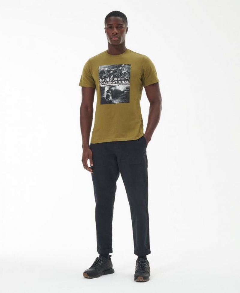 Olive Men Barbour International Race T-Shirts | US-0547WGYJL