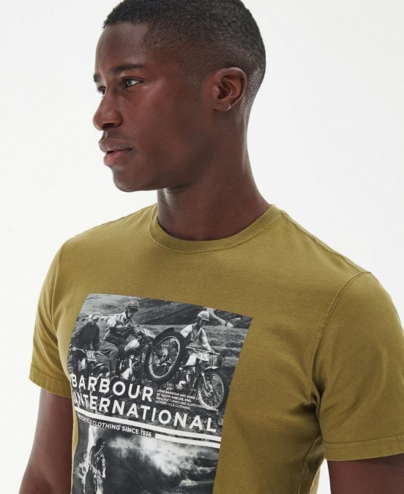 Olive Men Barbour International Race T-Shirts | US-0547WGYJL