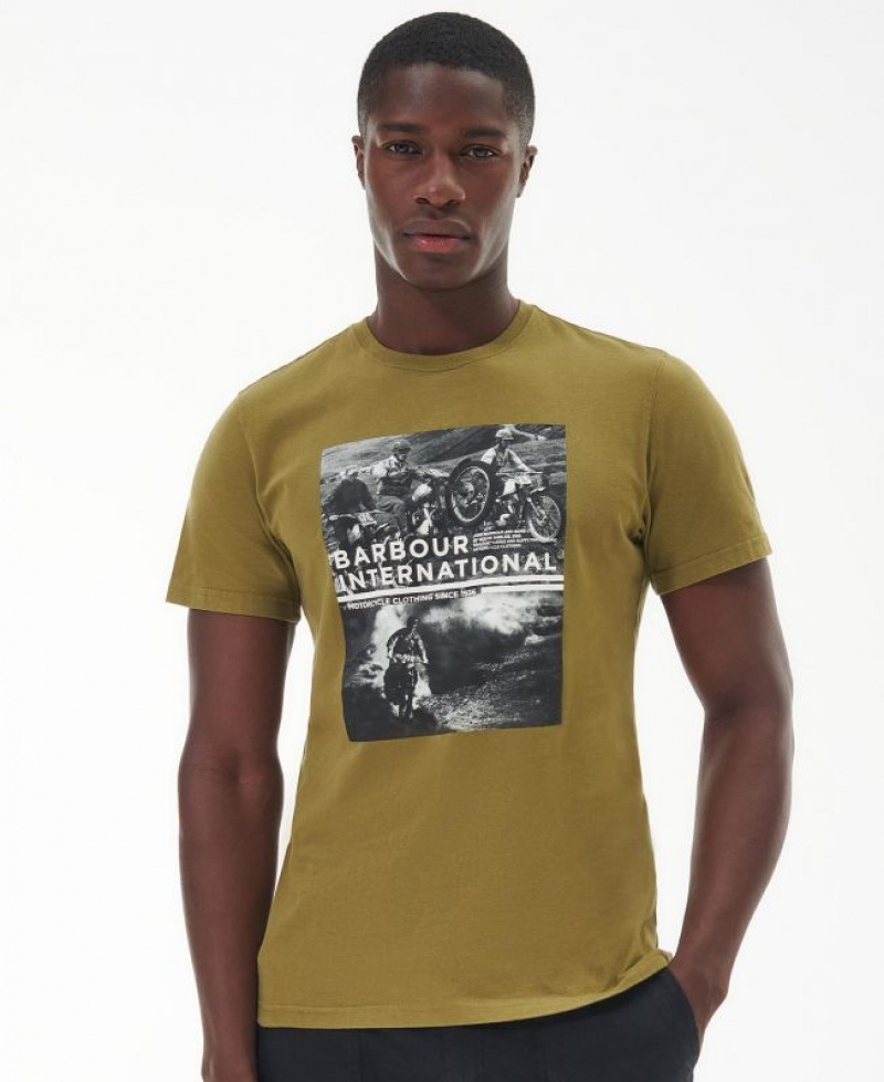 Olive Men Barbour International Race T-Shirts | US-0547WGYJL