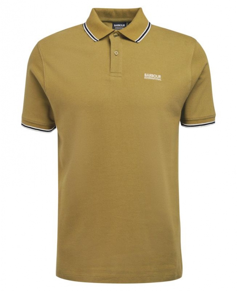 Olive Men Barbour International Rider Tipped Polo Shirt | US-2471HLIUA