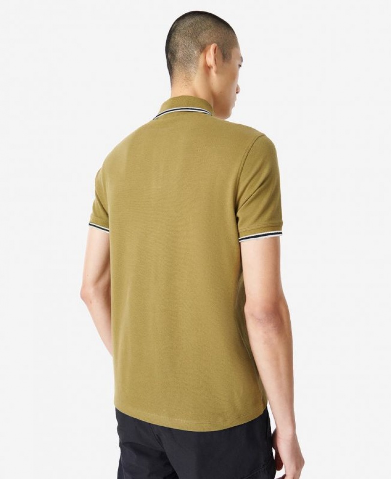 Olive Men Barbour International Rider Tipped Polo Shirt | US-2471HLIUA