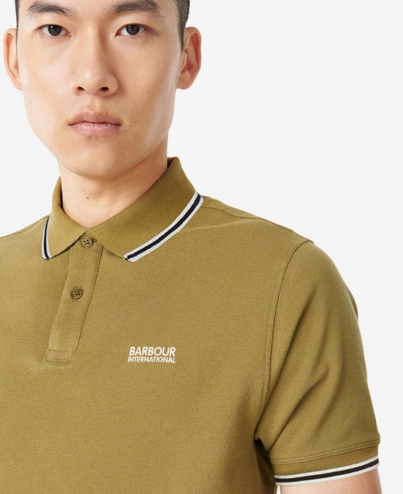 Olive Men Barbour International Rider Tipped Polo Shirt | US-2471HLIUA