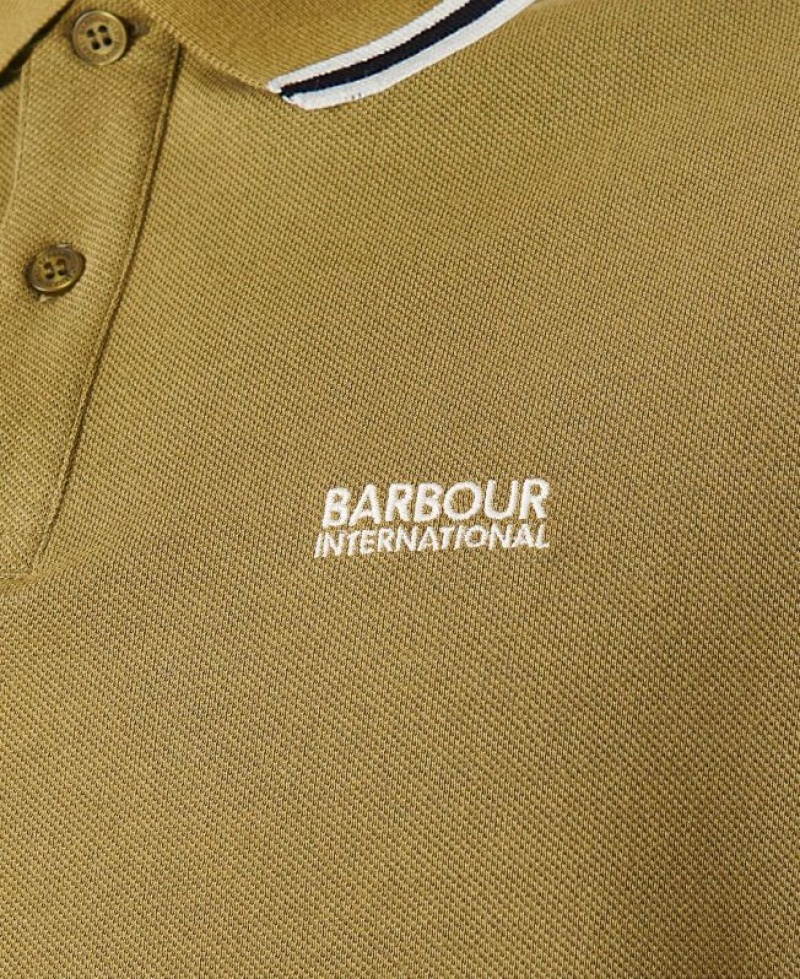 Olive Men Barbour International Rider Tipped Polo Shirt | US-2471HLIUA