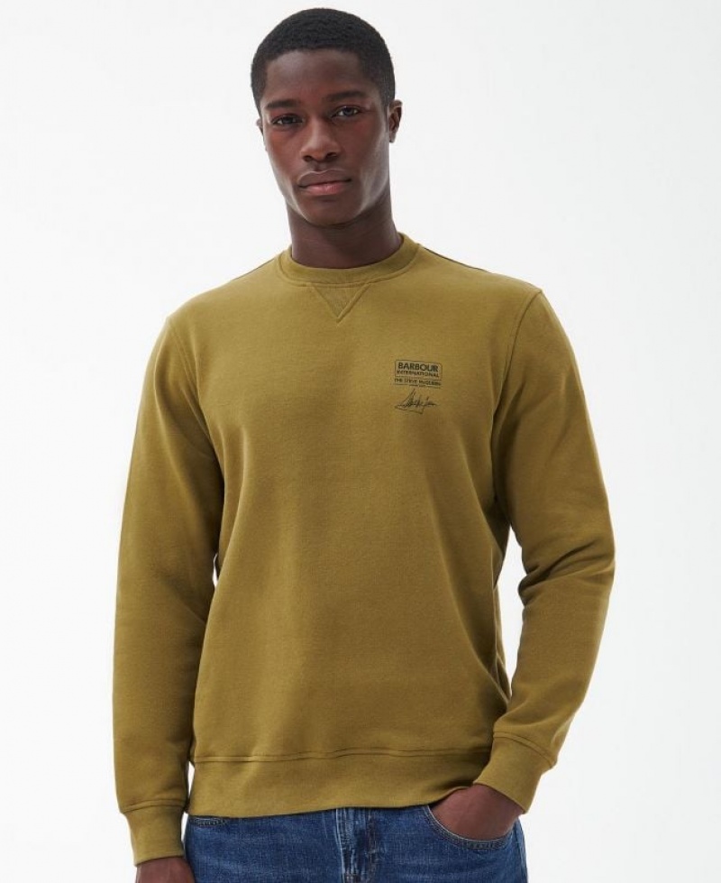 Olive Men Barbour International Watch Crew Neck Sweatshirt | US-9412REVIW