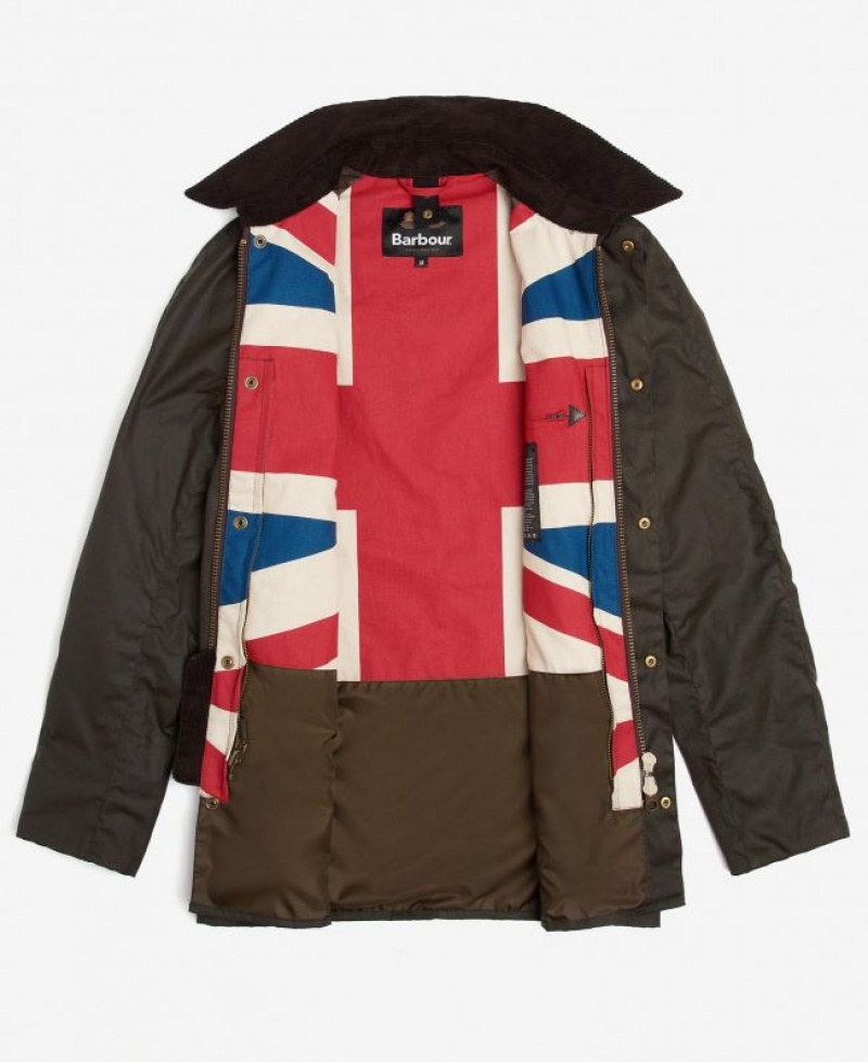 Olive Men Barbour Limited Edition Union Jack Ashby Waxed Jacket | US-5820UKCWO