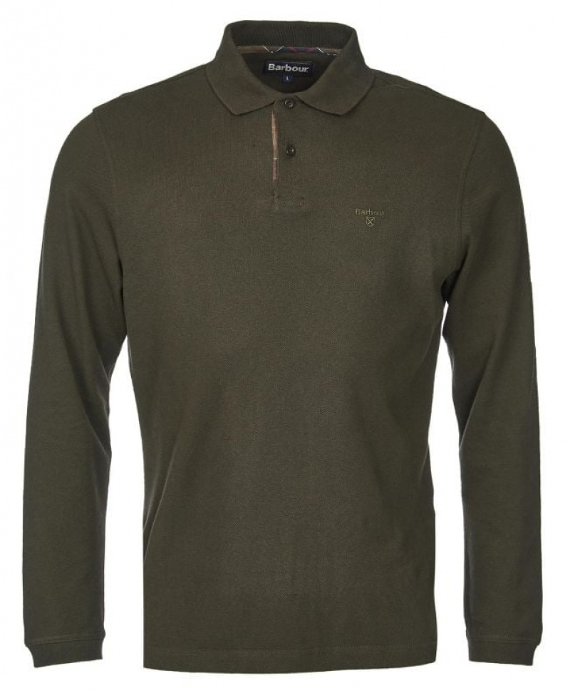 Olive Men Barbour Long-Sleeved Sports Polo Shirt | US-0421QKMDO