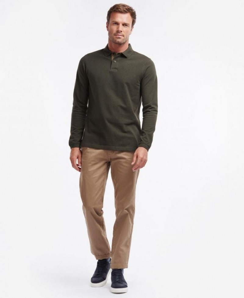 Olive Men Barbour Long-Sleeved Sports Polo Shirt | US-0421QKMDO