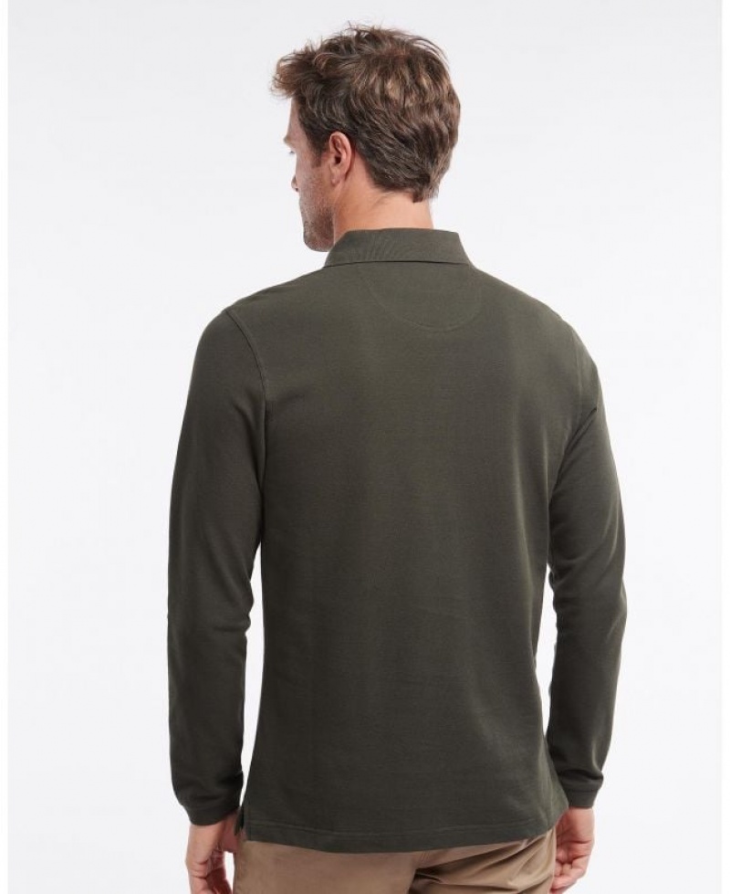 Olive Men Barbour Long-Sleeved Sports Polo Shirt | US-0421QKMDO