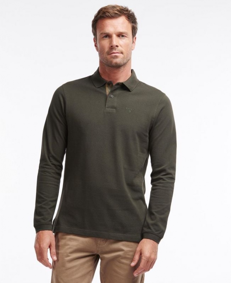 Olive Men Barbour Long-Sleeved Sports Polo Shirt | US-0421QKMDO