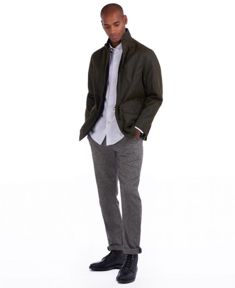 Olive Men Barbour Lutz Cotton Waxed Jacket | US-0143GEPDS