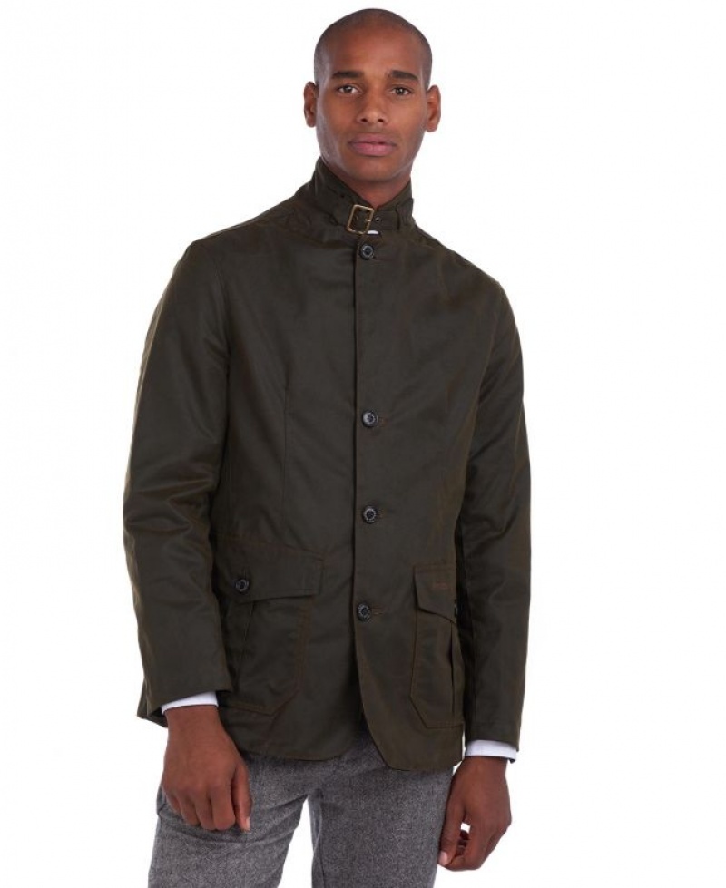 Olive Men Barbour Lutz Cotton Waxed Jacket | US-0143GEPDS