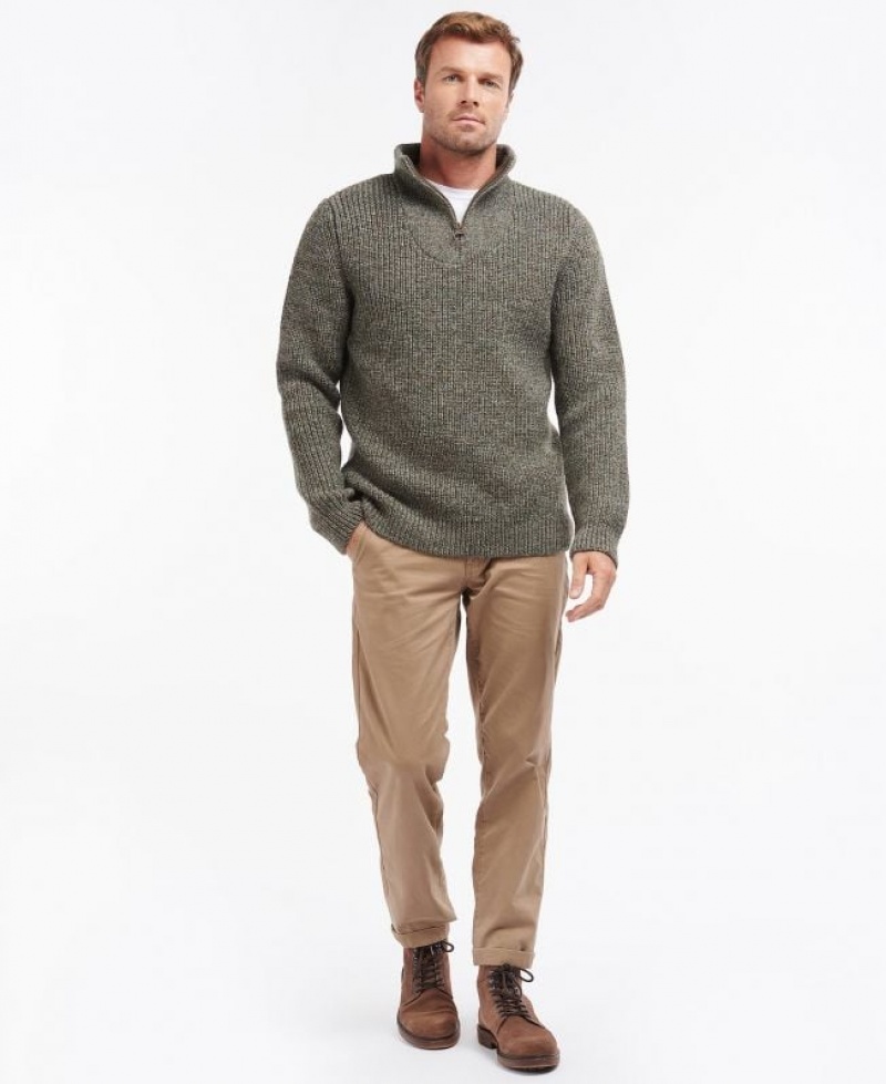 Olive Men Barbour New Tyne Half Zip Sweater | US-7194MFKSJ