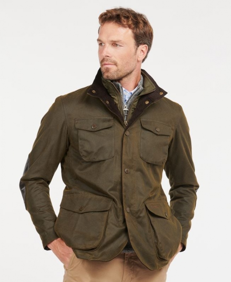 Olive Men Barbour Ogston Cotton Waxed Jacket | US-5360RGWQK