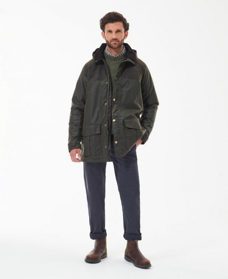 Olive Men Barbour Ollerton Waxed Jacket | US-6371ZGURM