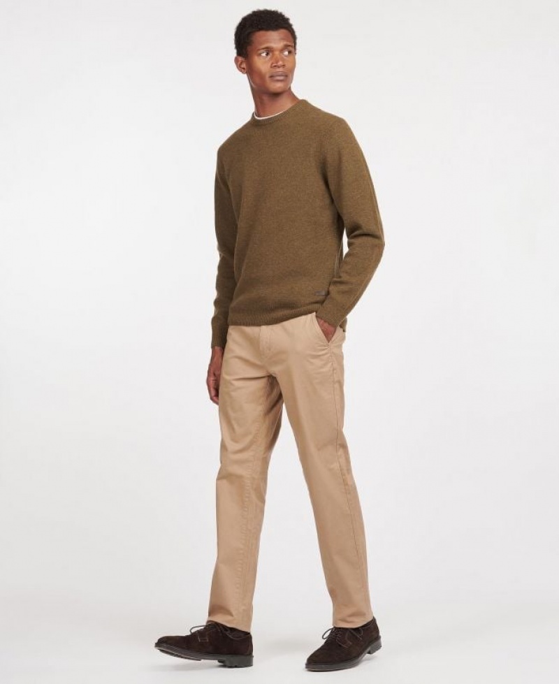 Olive Men Barbour Patch Crew Neck Sweater | US-4582QHARU