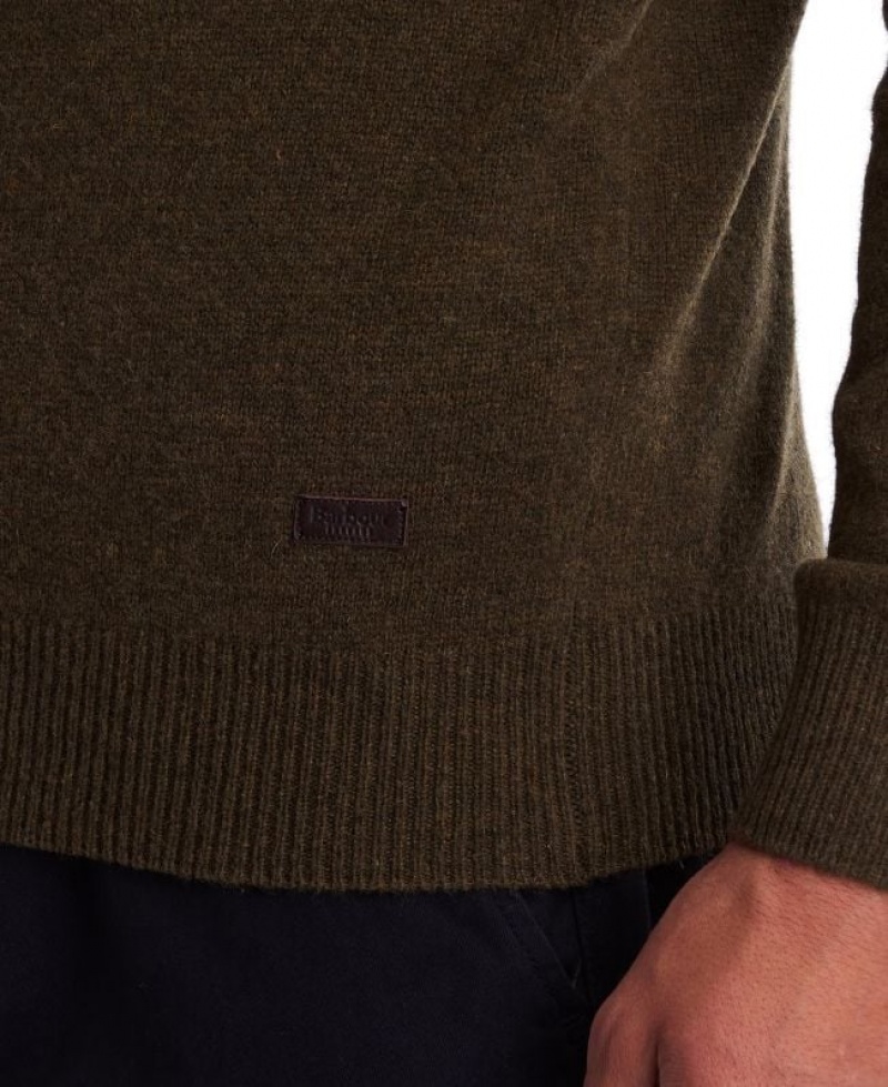 Olive Men Barbour Patch Crew Neck Sweater | US-4582QHARU