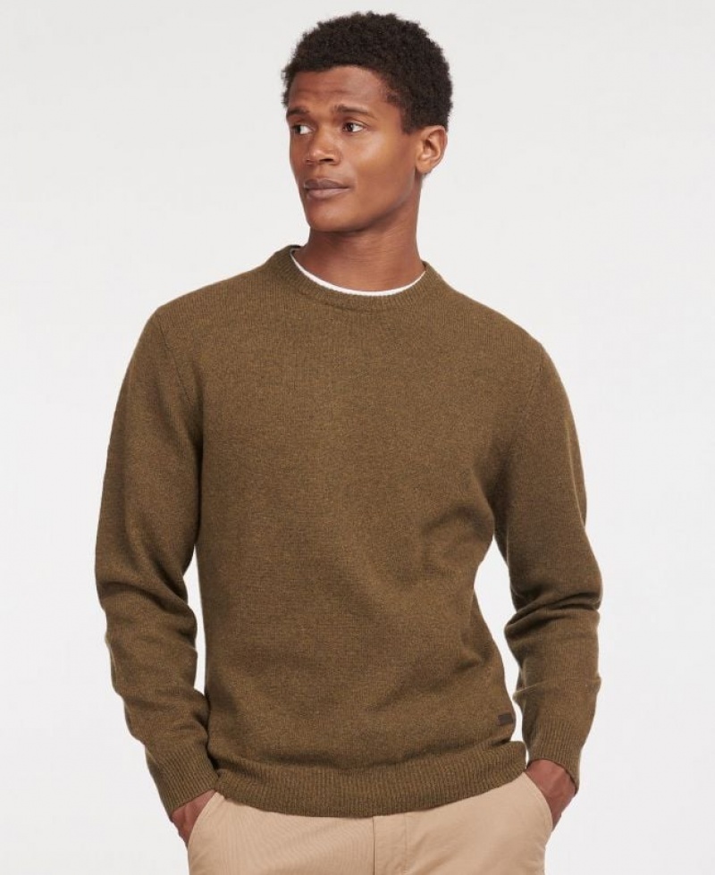 Olive Men Barbour Patch Crew Neck Sweater | US-4582QHARU