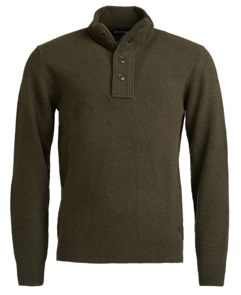 Olive Men Barbour Patch Half Zip Sweater | US-8513EJDVB