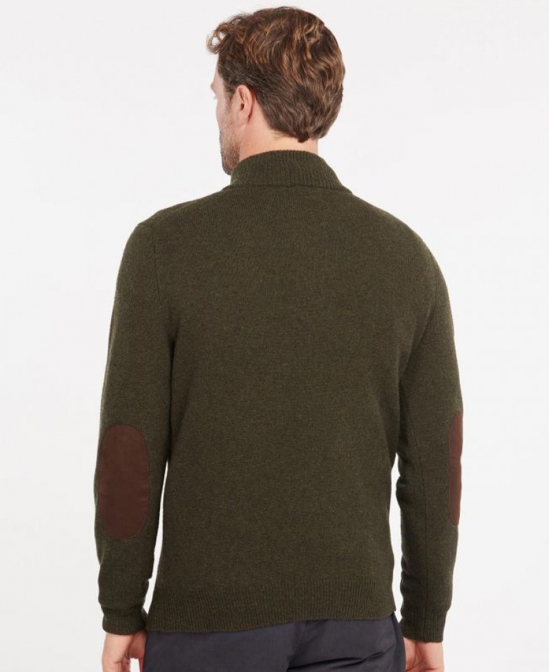 Olive Men Barbour Patch Half Zip Sweater | US-8513EJDVB