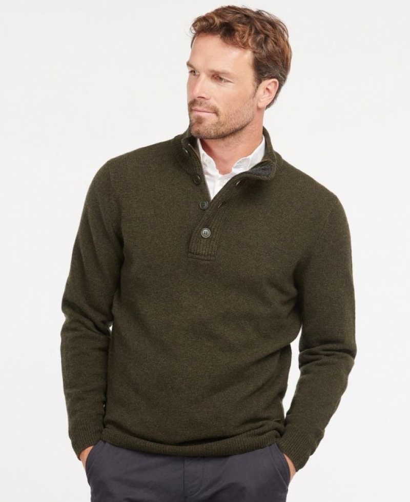 Olive Men Barbour Patch Half Zip Sweater | US-8513EJDVB