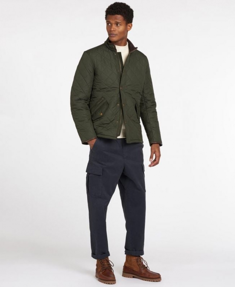 Olive Men Barbour Powell Quilted Jacket | US-3426SHUXE