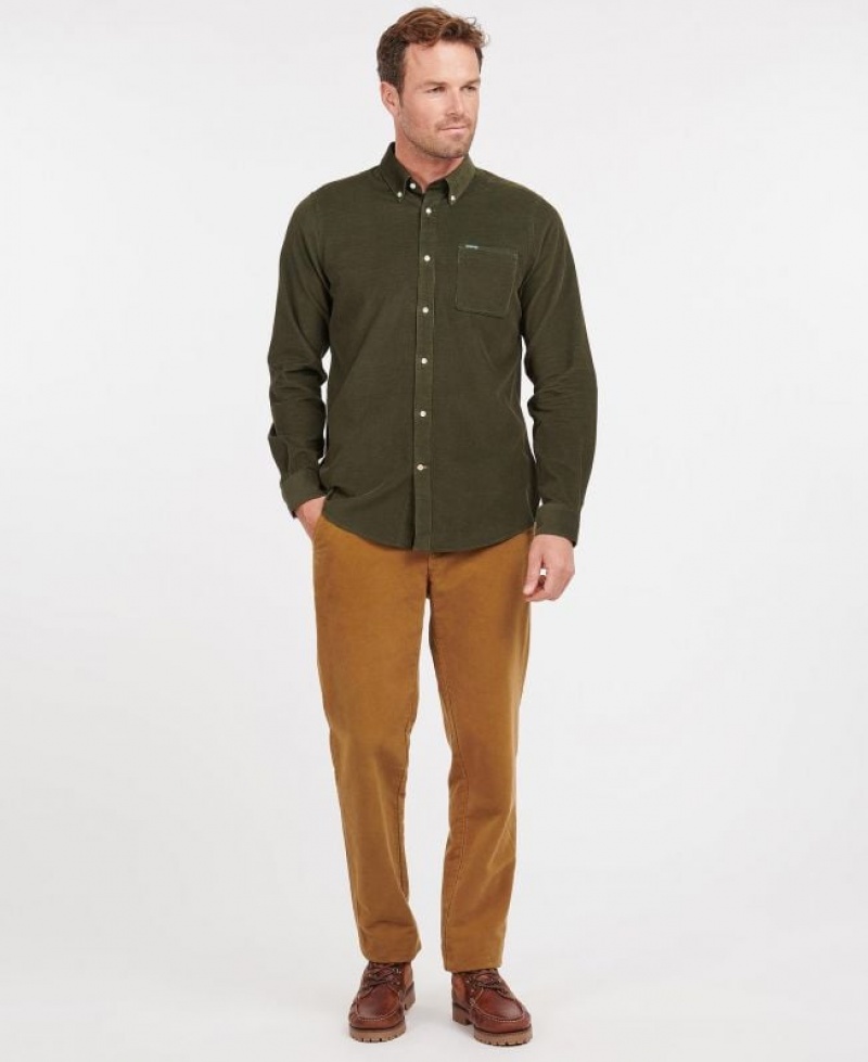 Olive Men Barbour Ramsey Tailored Shirts | US-2618KJPWX