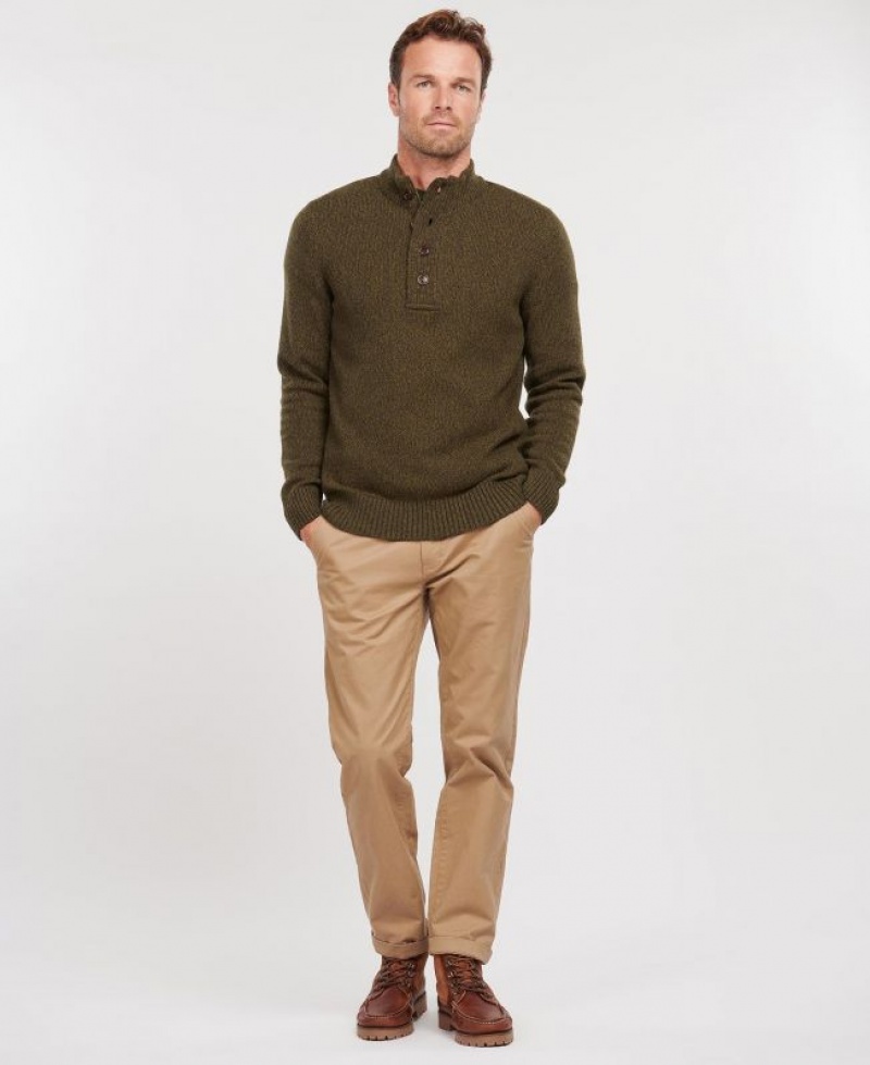 Olive Men Barbour Sid Half Zip Sweater | US-1735WFOHD