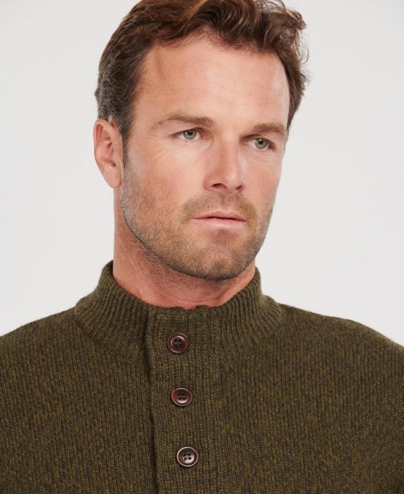 Olive Men Barbour Sid Half Zip Sweater | US-1735WFOHD