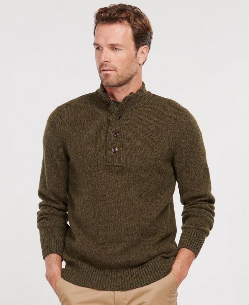 Olive Men Barbour Sid Half Zip Sweater | US-1735WFOHD